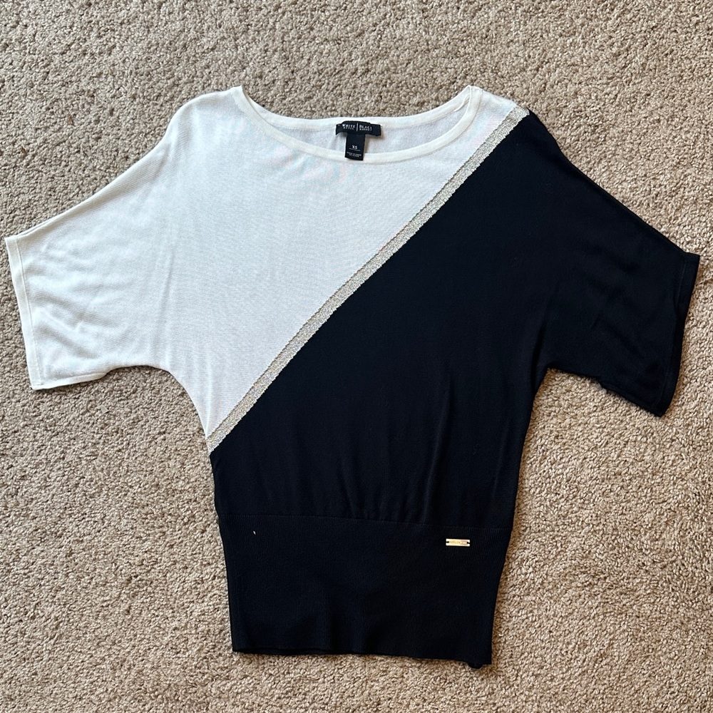 White House Black Market Black and White Diagonal Blouse